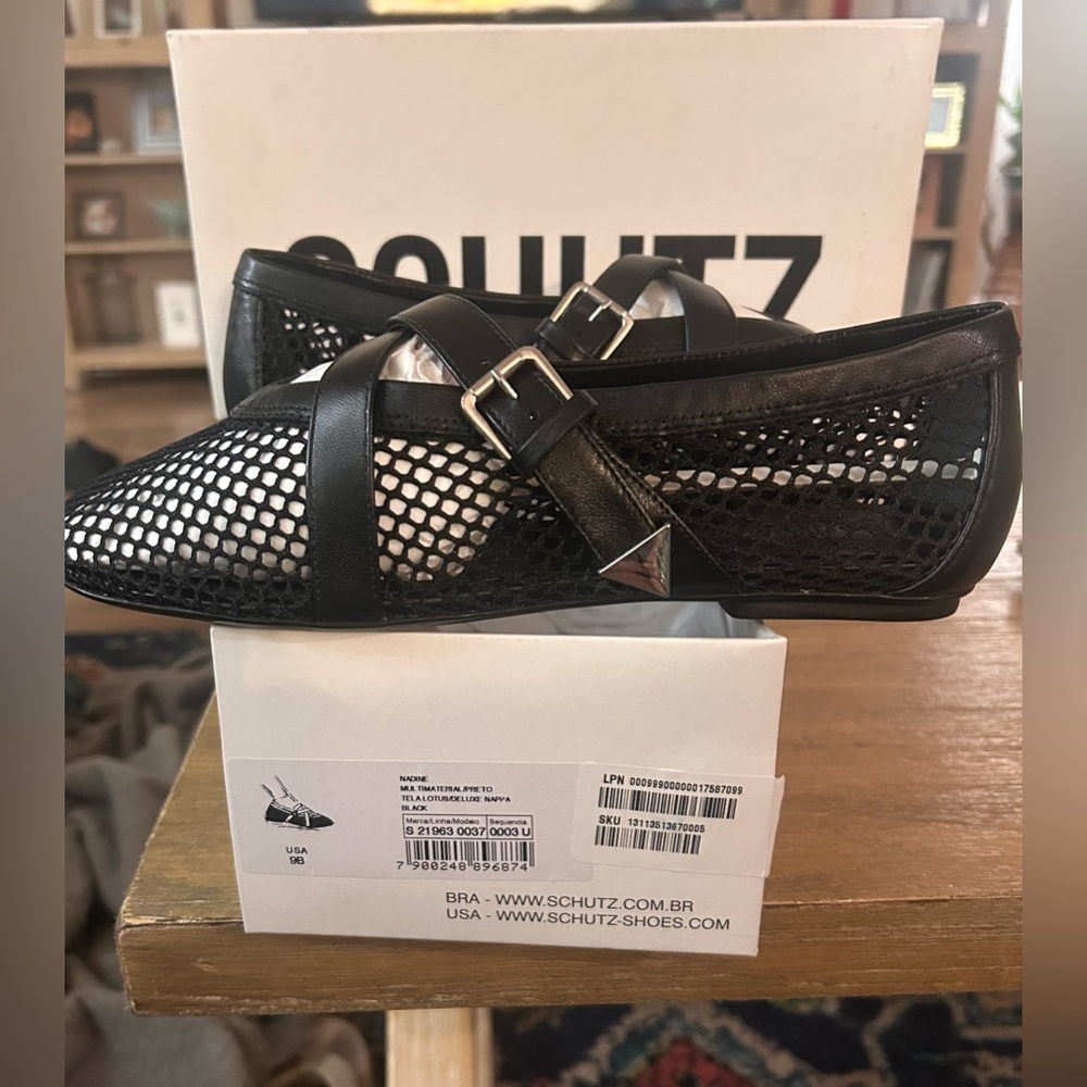 NWT in Box SCHUTZ Nadine Black Mesh Ballet Flats